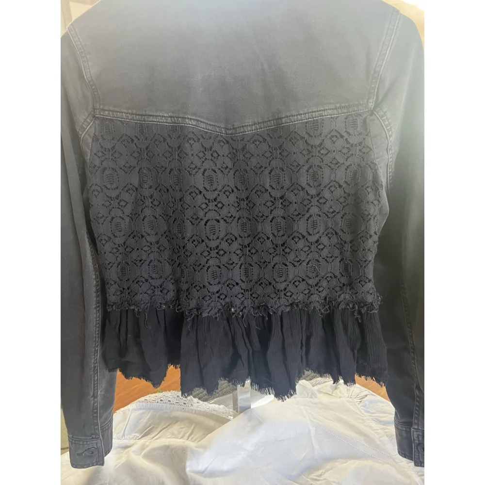 Free People Multi Textured Jacket Womens Size 2 Distressed Button Up GUC - Picture 12 of 16